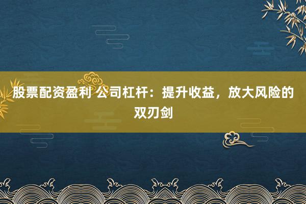 股票配资盈利 公司杠杆:提升收益,放大风险的双刃剑