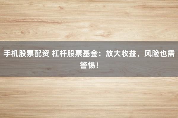 手机股票配资 杠杆股票基金:放大收益,风险也需警惕!