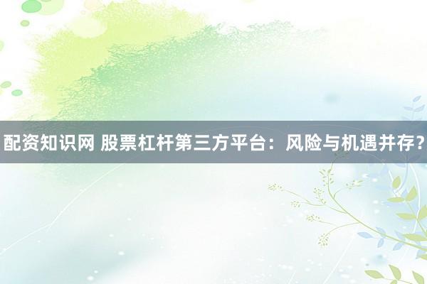 配资知识网 股票杠杆第三方平台：风险与机遇并存？