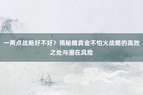 一两点战略好不好?揭秘精真金不怕火战略的高效之处与潜在风险