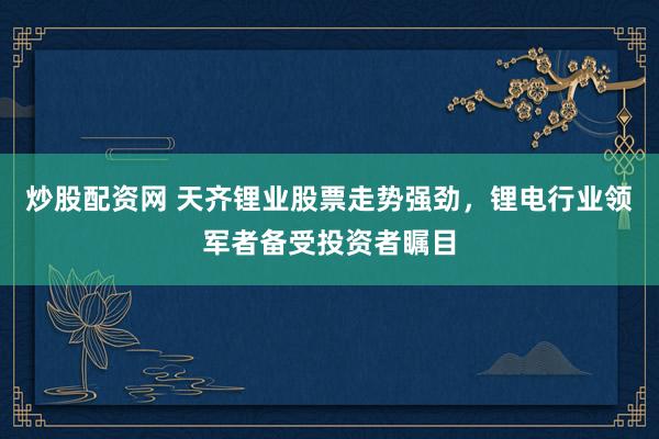 炒股配资网 天齐锂业股票走势强劲,锂电行业领军者备受投资者瞩目